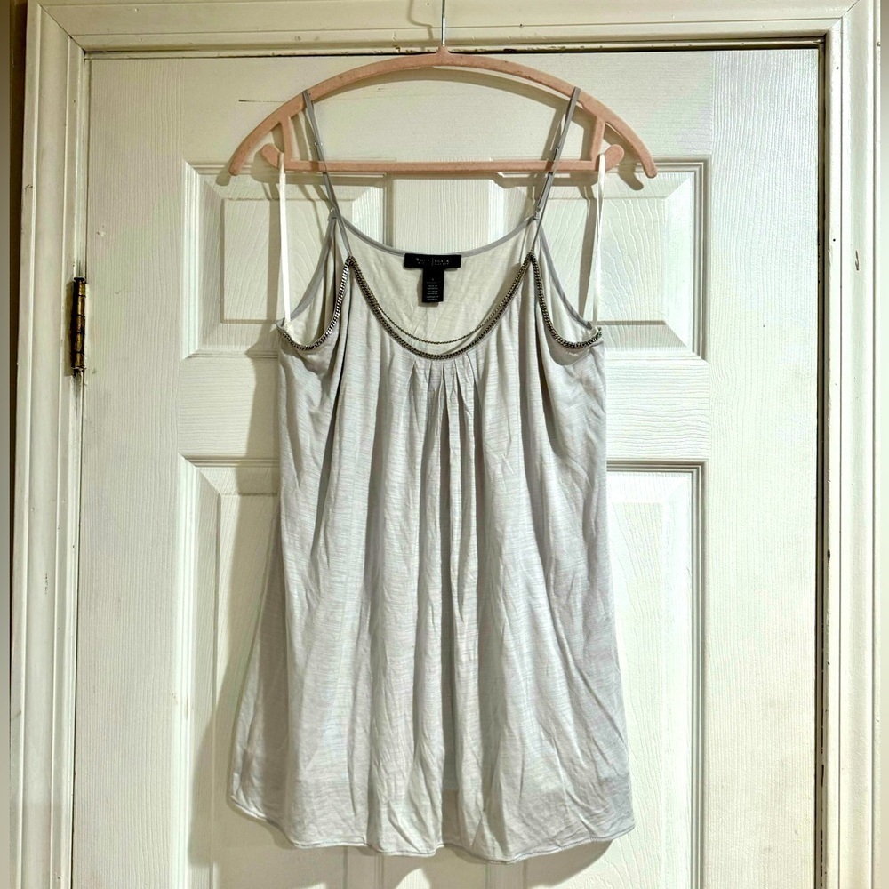 White House Black Market Silver-Trimmed White Tank Top